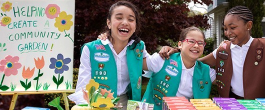 For Cookie Sellers Girl Scouts holding cookie boxes