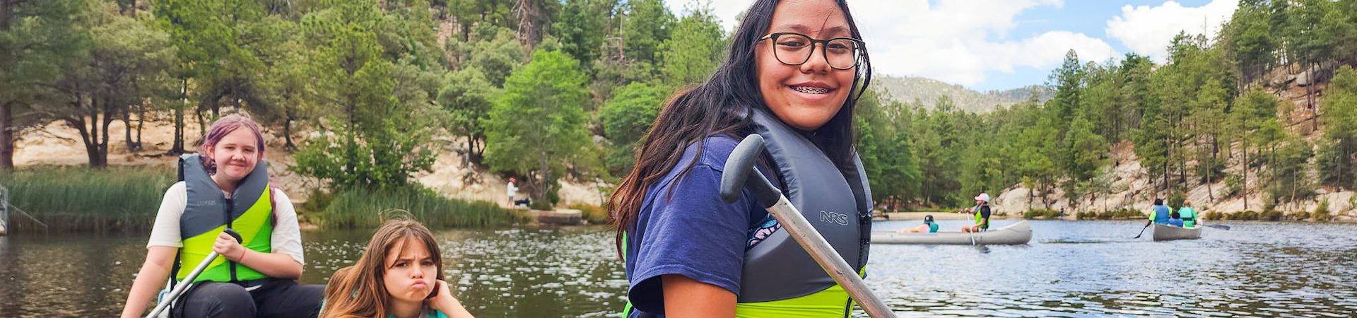  girl scouts in canoe at rose canyon lake 