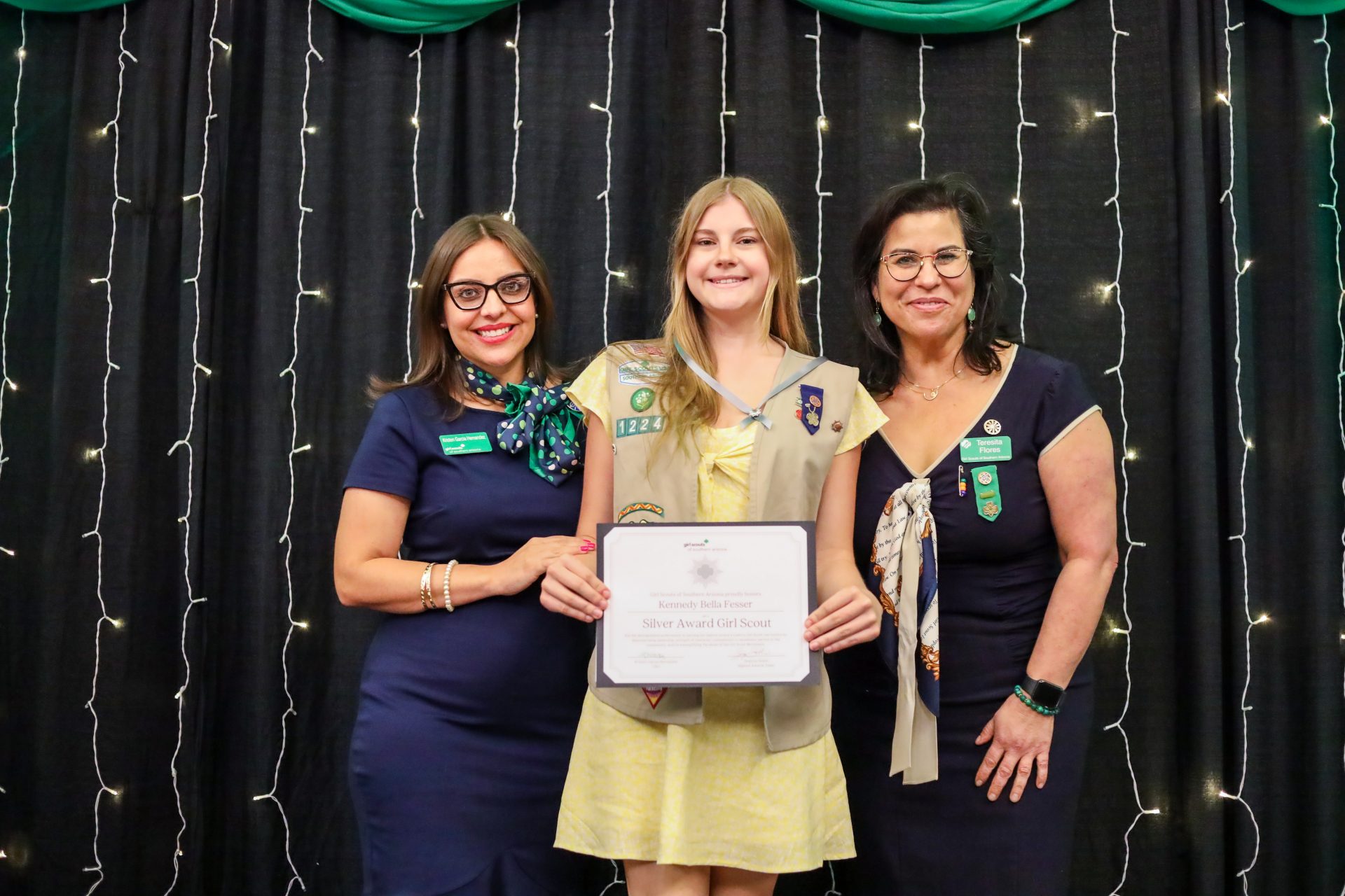 silver award girl scout with ceo and board chair