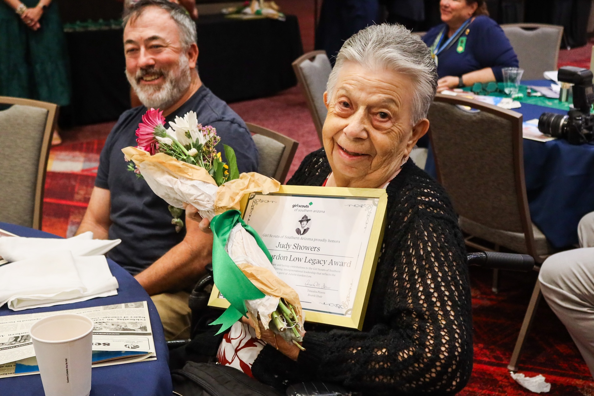 long time volunteers pose at volunteer recognition event